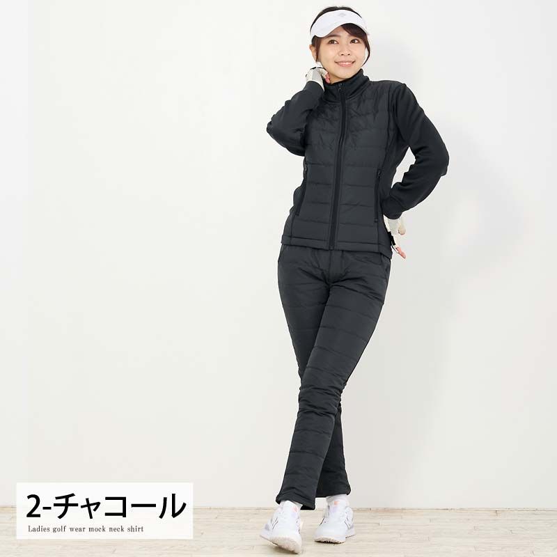 ゴルフウェア レディース ダウン上下セットアップ ダウンジャケット ダウンパンツ 暖か裏起毛ボアフリース ストレッチ おしゃれ かわいい 秋冬 2-チャコール
