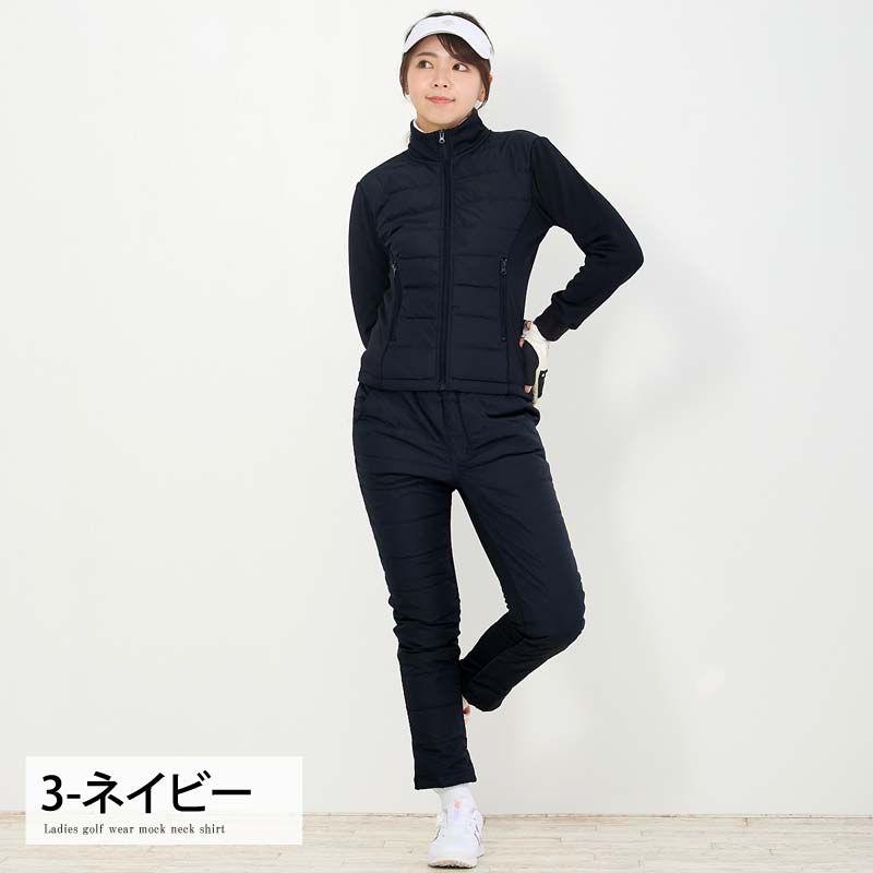 ゴルフウェア レディース ダウン上下セットアップ ダウンジャケット ダウンパンツ 暖か裏起毛ボアフリース ストレッチ おしゃれ かわいい 秋冬 3-ネイビー