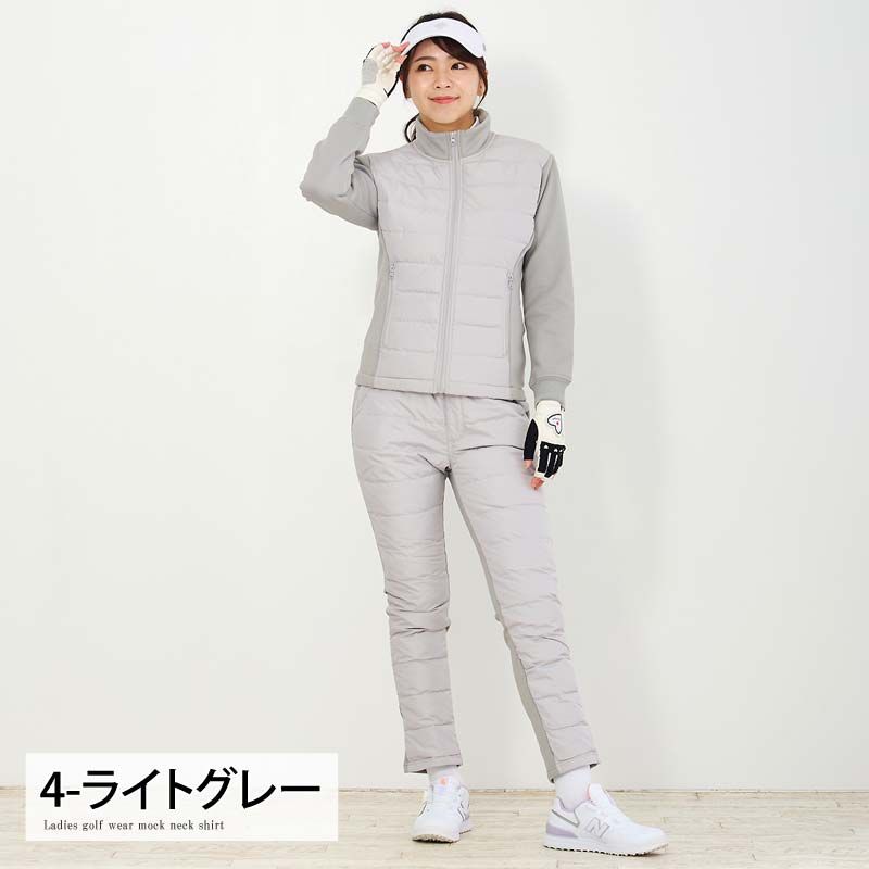 ゴルフウェア レディース ダウン上下セットアップ ダウンジャケット ダウンパンツ 暖か裏起毛ボアフリース ストレッチ おしゃれ かわいい 秋冬 4-ライトグレー