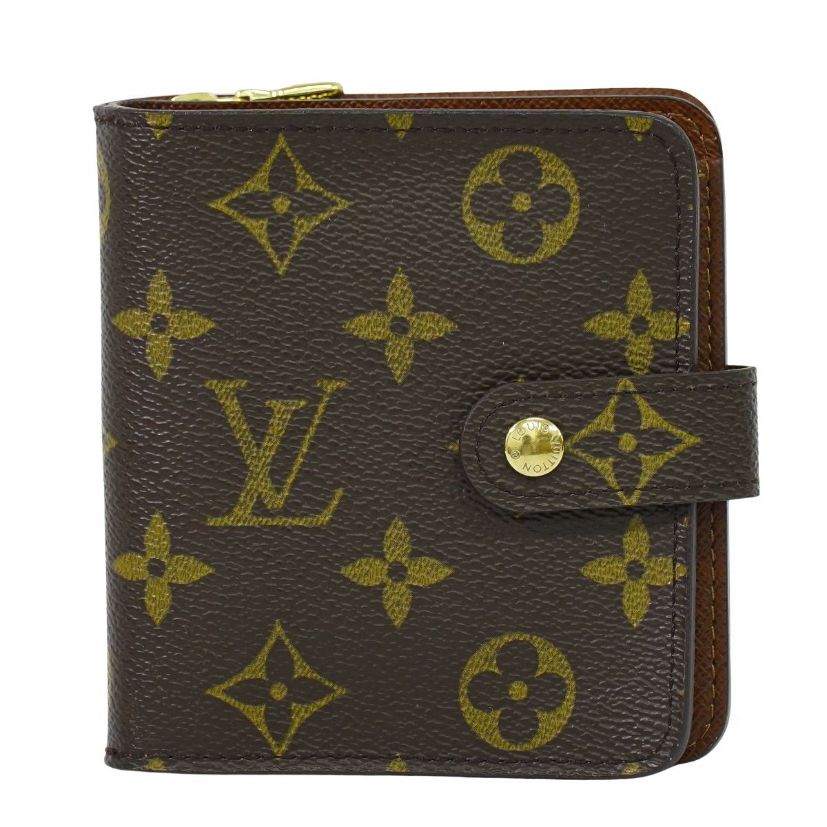 本物 ルイヴィトン LOUIS VUITTON LV コンパクトジップ モノグラム 折財布 ブラウン M61667 ビトン 財布 ウォレット フォロー割
