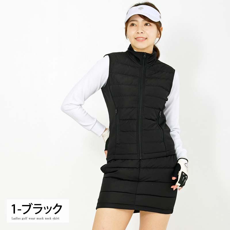 ゴルフウェア レディース ダウン上下セットアップ ダウンベスト ダウンスカート 暖か裏起毛ボアフリース ストレッチ おしゃれ かわいい 秋冬 1-ブラック