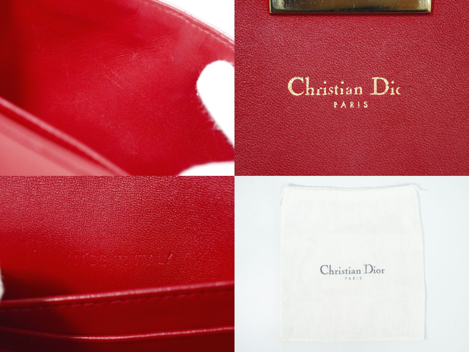 配送無料！ 本物 クリスチャン ディオール Christian Dior カナージュ チェーン ショルダーバッグ ポシェット レザー レッド ピンク バッグ フォロー割 新作大登場！！