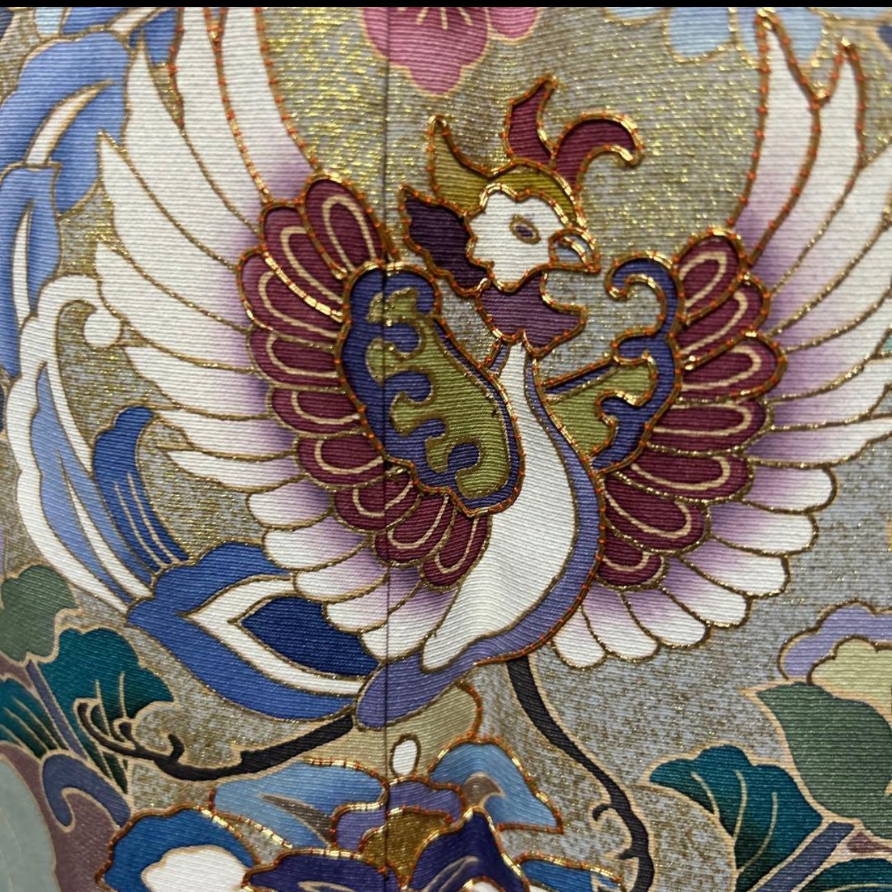 フジマキヨト さくら造り 模様絵箔 引箔 友禅 刺繍入り 正絹 G819 花の