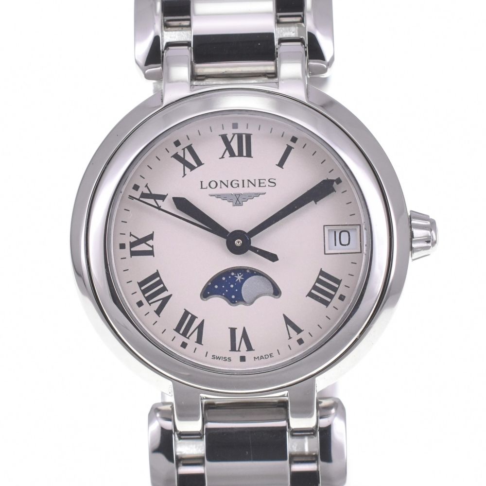 ロンジン LONGINES L8.115.4.71.6 プリマルナ ムーンフェイズ デイト クォーツ レディース 箱 保証書付き Q 141176