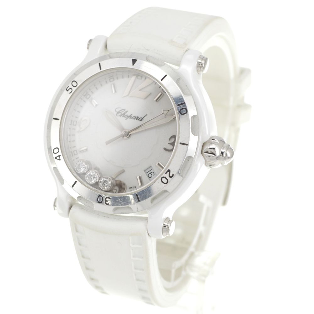 ショパール Chopard 28 8507 ハッピースポーツ セラミック 3P ダイヤモンド クォーツ レディース 141374