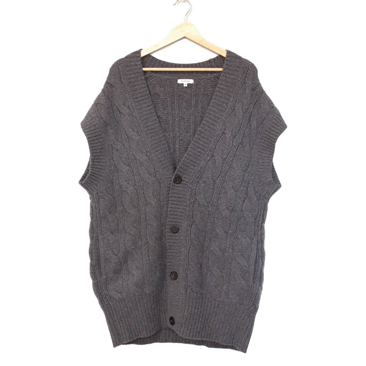 BLAMINK ブラミンク ベスト サイズ38 M レディース - ネイビーグレー カシミヤ ロング丈 オーバーサイズ