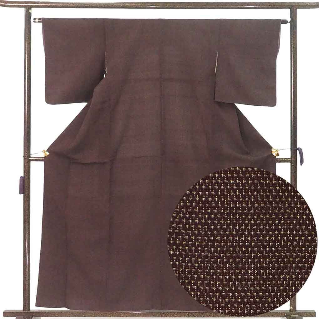 御召し 身丈159 cm 裄63 前幅23 後幅29 袖丈49 袖幅32 レディース 袷 絣模様 裄Mサイズ 秋冬春用 正絹 シルク ブラウン リメイク リユース リサイクル 呉服のきくや