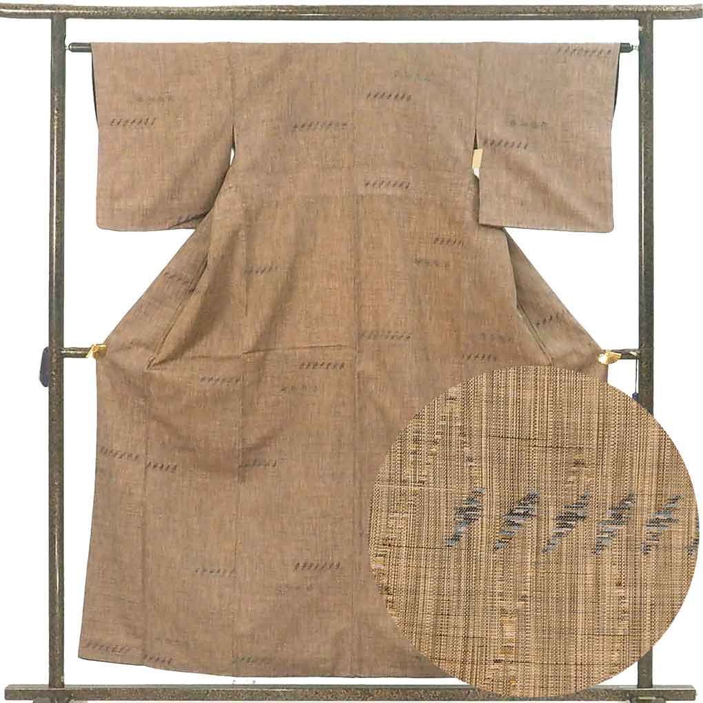 紬 身丈158 cm 裄62 前幅22 5 後幅28 袖丈47 袖幅32 レディース 袷 連続模様 裄Sサイズ 秋冬春用 正絹 シルク ブラウン リメイク リユース リサイクル 呉服のきくや