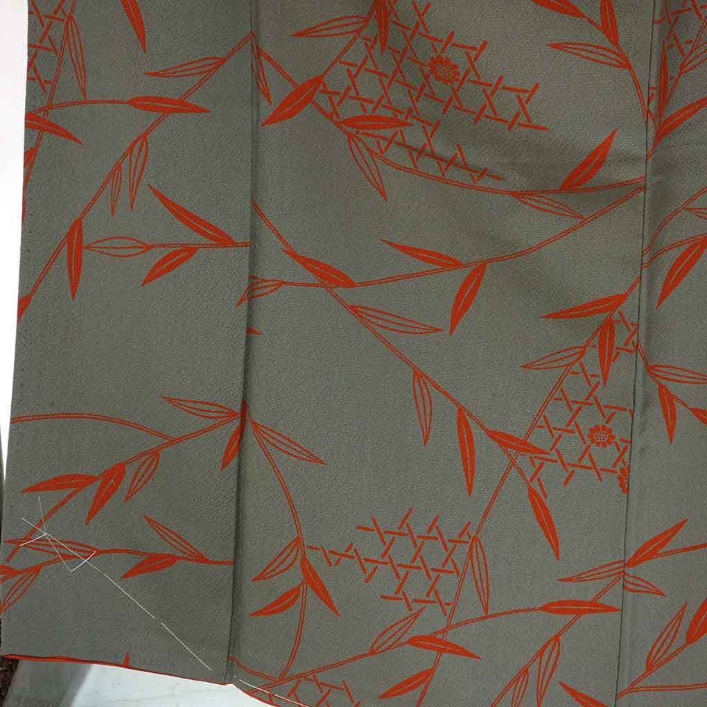 小紋 身丈167 cm 裄65 前幅24 5 後幅30 袖丈52 袖幅34 レディース 袷 笹 裄Mサイズ 秋冬春用 正絹 シルク グレー トールサイズ リメイク リユース リサイクル 呉服のきくや