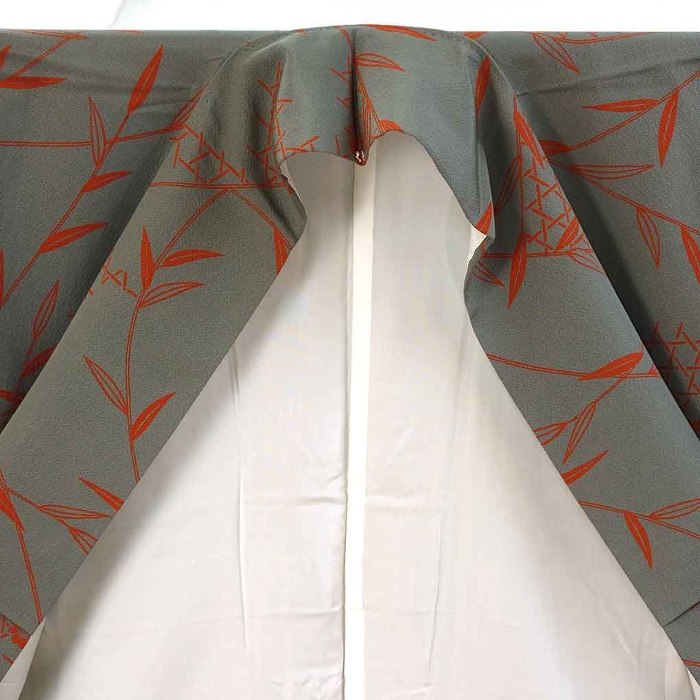  小紋 身丈167 cm 裄65 前幅24.5 後幅30 袖丈52 袖幅34 レディース 袷 笹 裄Mサイズ 秋冬春用 正絹 シルク グレー トールサイズ リメイク リユース リサイクル 呉服のきくや 小紋 着物