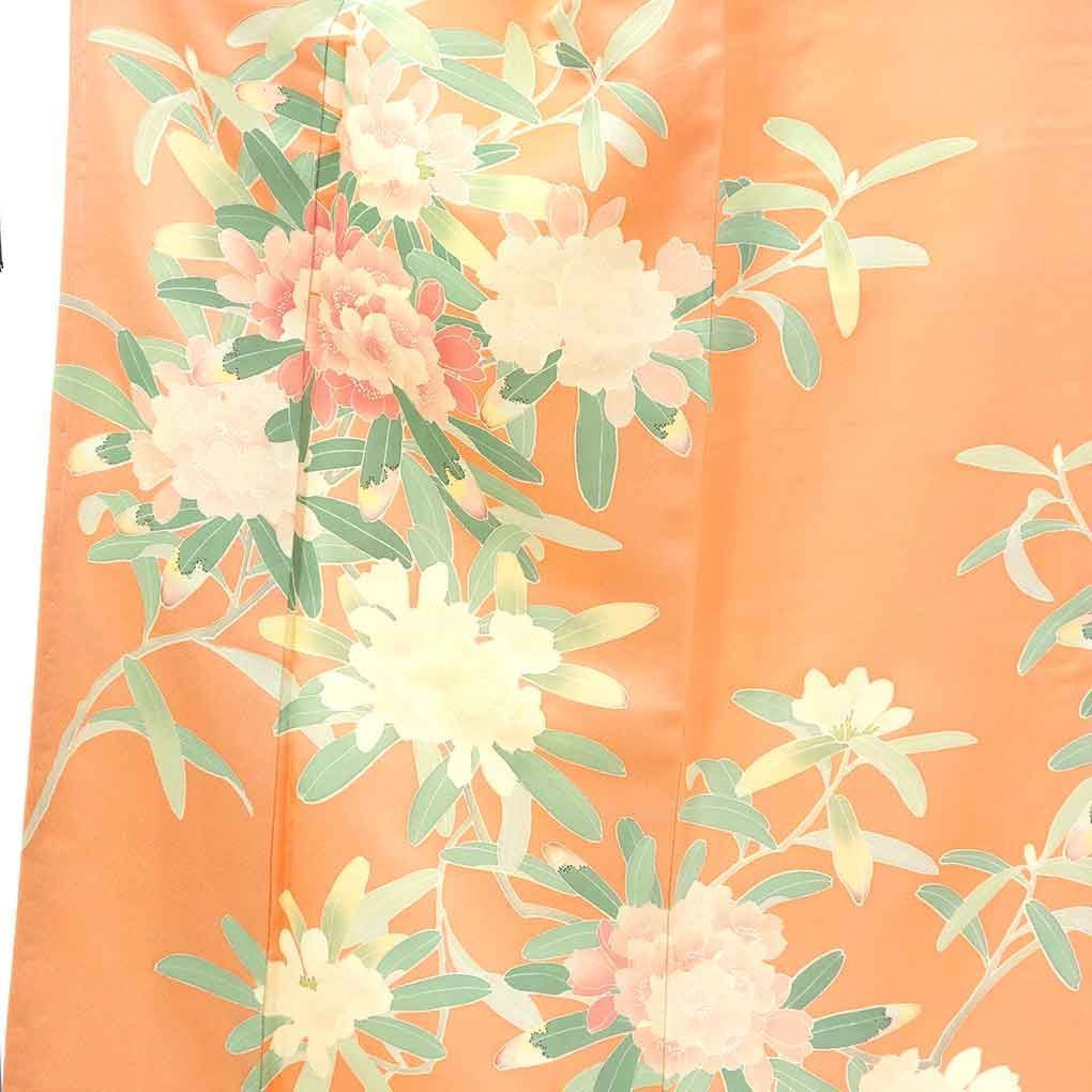 訪問着 身丈161 cm 裄64 前幅24 後幅30 袖丈56 袖幅32 レディース 袷 花柄 裄Mサイズ 秋冬春用 正絹 シルク ピンク リメイク リユース リサイクル 呉服のきくや