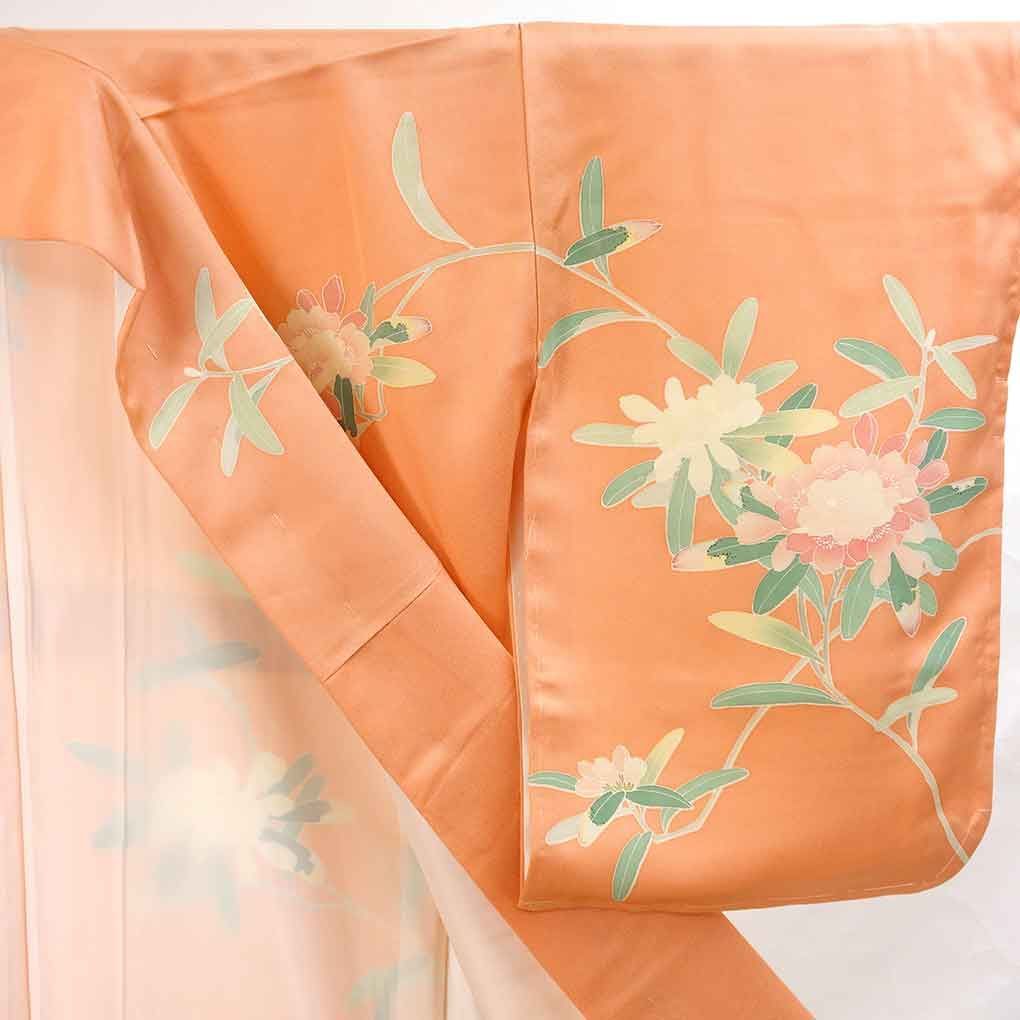  訪問着 身丈161 cm 裄64 前幅24 後幅30 袖丈56 袖幅32 レディース 袷 花柄 裄Mサイズ 秋冬春用 正絹 シルク ピンク リメイク リユース リサイクル 呉服のきくや 訪問着 付け下げ 着物