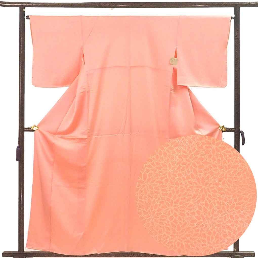 色無地 身丈160 cm 裄65 前幅24 後幅30 袖丈48 袖幅33 レディース 袷 無地 裄Mサイズ 秋冬春用 正絹 シルク ピンク リメイク リユース リサイクル 呉服のきくや