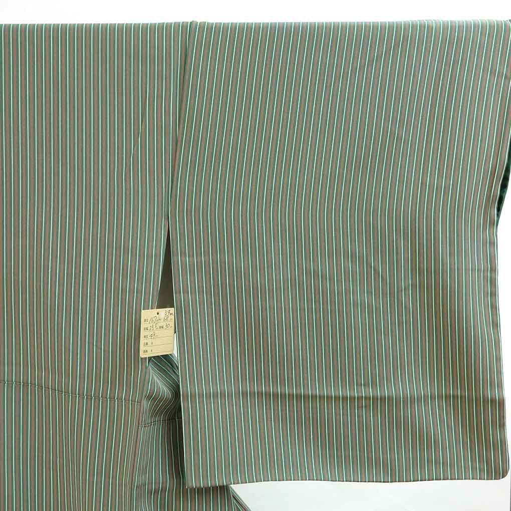  小紋 身丈167 cm 裄68 前幅23.5 後幅30 袖丈49 袖幅34 レディース 袷 縞 裄長 裄Lサイズ 秋冬春用 正絹 シルク グリーン トールサイズ リメイク リユース リサイクル 呉服のきくや 小紋 着物