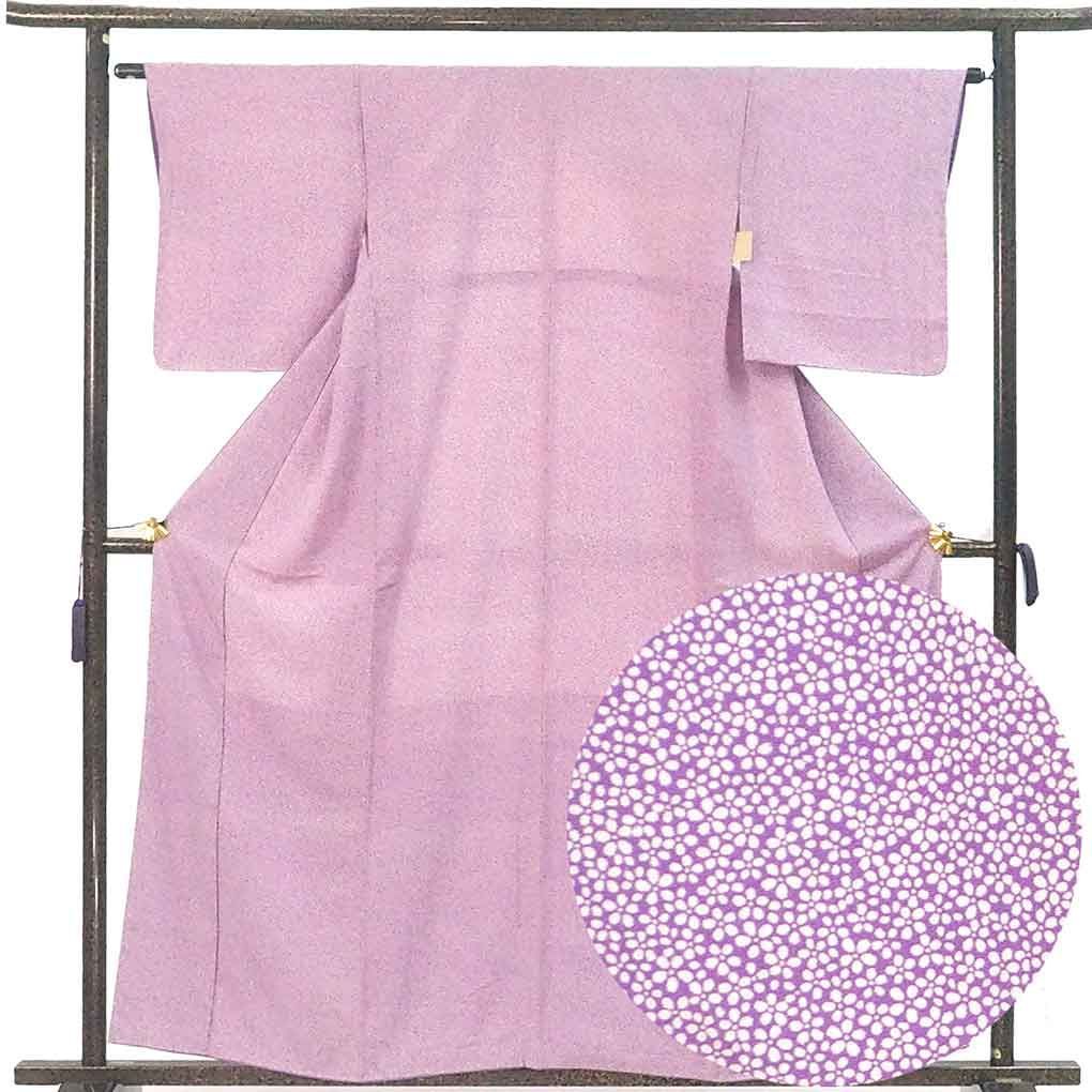 小紋 身丈159 cm 裄63 前幅24 後幅28 袖丈49 袖幅32 5 レディース 袷 花柄 裄Mサイズ 秋冬春用 正絹 シルク パープル リメイク リユース リサイクル 呉服のきくや