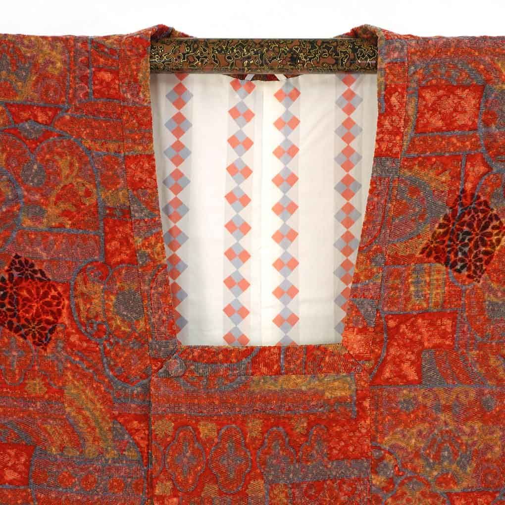  コート コート丈89 cm 裄68 袖丈52 袖幅35 レディース 袷 抽象柄 裄長 裄Lサイズ 秋冬春用 正絹 シルク ブラウン リメイク リユース リサイクル 呉服のきくや 羽織 着物 浴衣