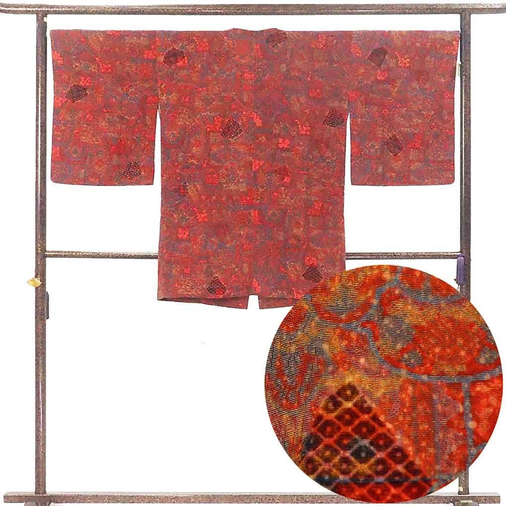 コート コート丈89 cm 裄68 袖丈52 袖幅35 レディース 袷 抽象柄 裄長 裄Lサイズ 秋冬春用 正絹 シルク ブラウン リメイク リユース リサイクル 呉服のきくや