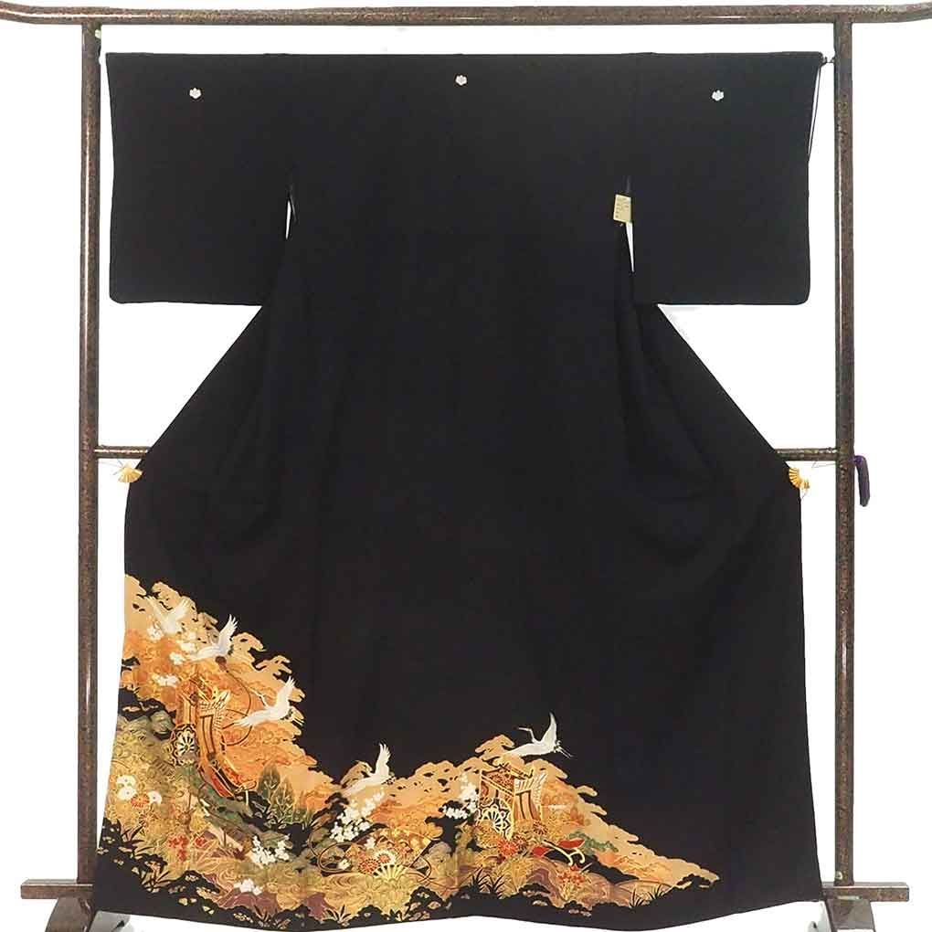 511ag44◎七五三 七歳 女児 着物&袋帯&長襦袢 金彩 花車蝶 黒◎美品 511ag44◎七五三 七歳 女児 着物&袋帯&長襦袢 金彩 花車蝶 黒◎
