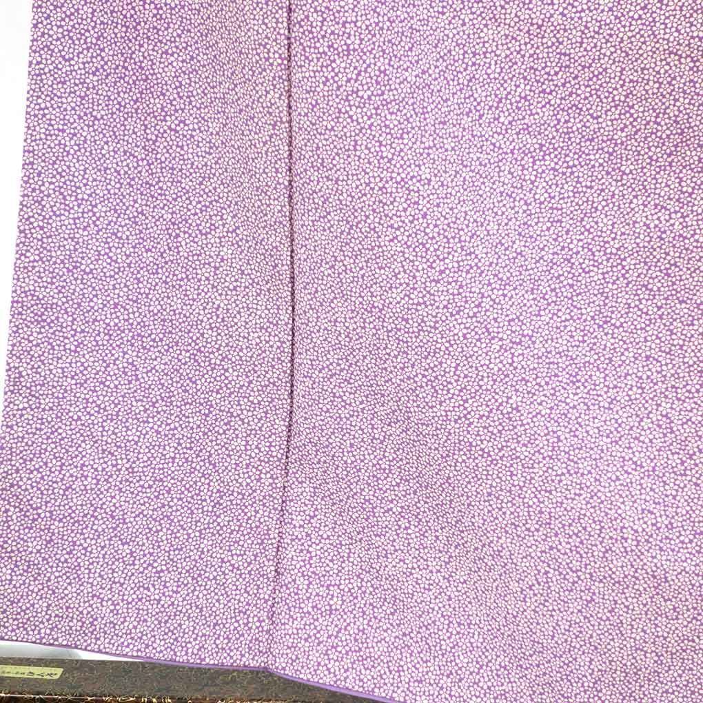 小紋 身丈159 cm 裄63 前幅24 後幅28 袖丈49 袖幅32.5 レディース 袷 花柄 裄Mサイズ 秋冬春用 正絹 シルク パープル リメイク リユース リサイクル 呉服のきくや