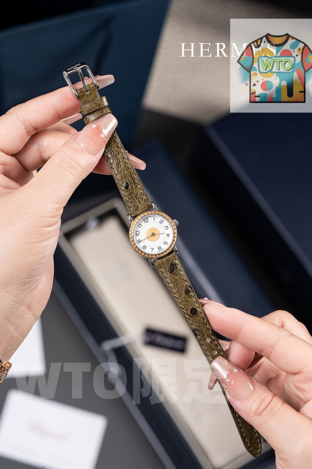 WTO通販 HERMES エルメス ゴールドコイン 時計 原裝オーストリッチレザーストラップを採用-WTO輸入-JQA 23