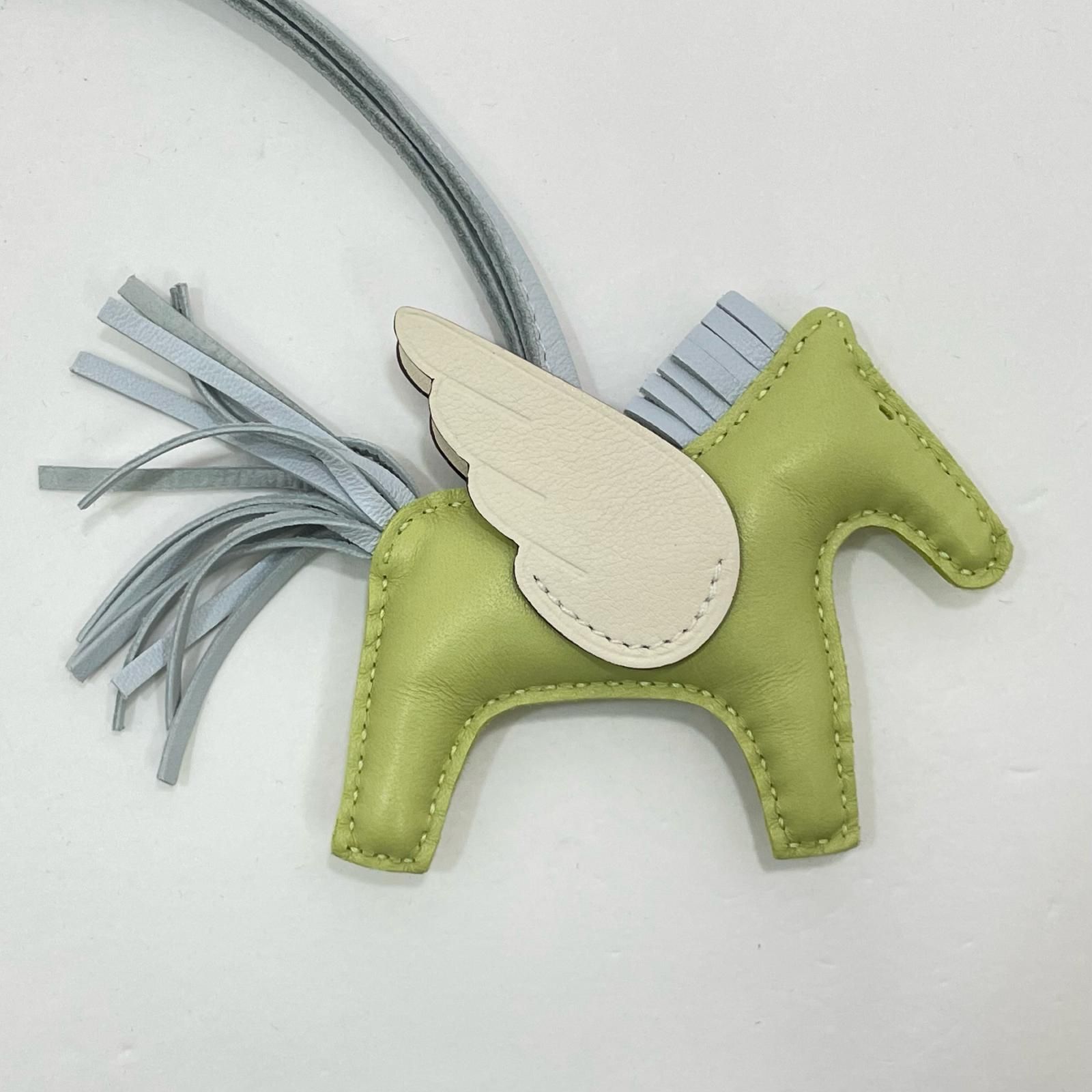  HERMES エルメス ロデオ ペガサス チャーム ストラップ ライトグリーン×ライトブルー キーホルダー キーリング 小物