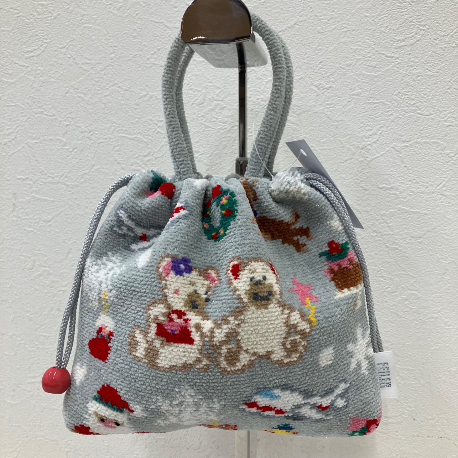 5977 FEILER フェイラー リーベ&リリア JAL ジャル コラボ ホリデー クリスマス ハンドバッグ 手付き巾着 巾着 ミニバッグ ミニ 小さめ グレー 飛行機 サンタ レディース きれいめ