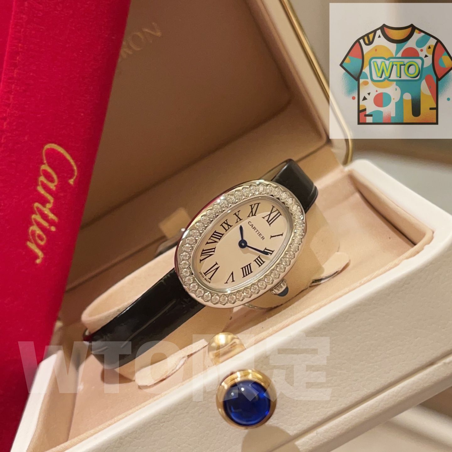  WTO通販 Cartier カルティエ バイニュアールシリーズ 一つの凸円形サファイアを象嵌 WTO輸入 TDN 03 腕時計(デジタル) 時計