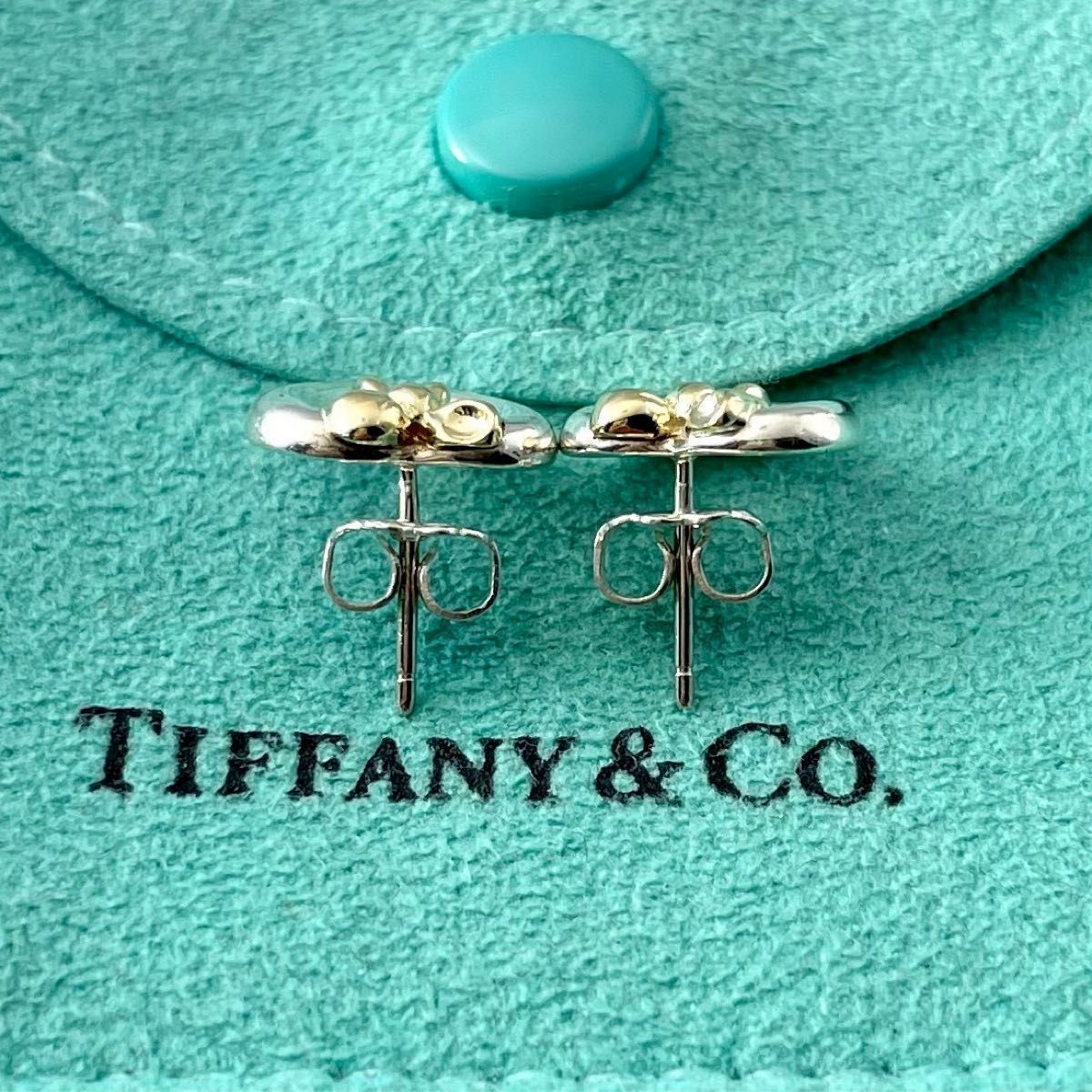 オールドティファニー リボン ハート ピアス コンビ 750 925 P9f