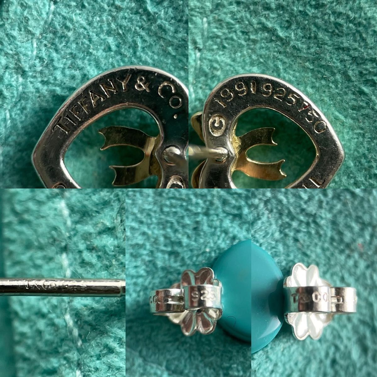 オールドティファニー リボン ハート ピアス コンビ 750 925 P9f