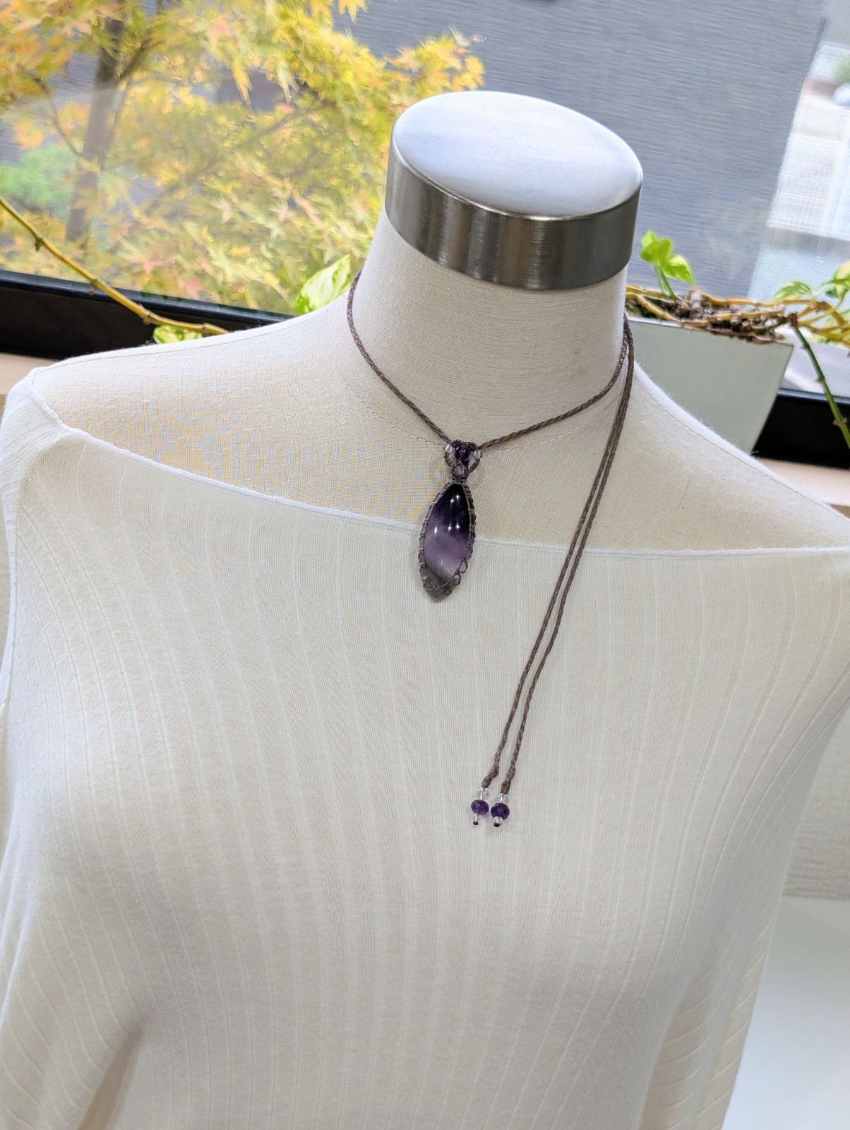  シェブロン ケープ アメジスト マクラメ編みネックレス 462 天然石ネックレス ネックレス ペンダント アクセサリー