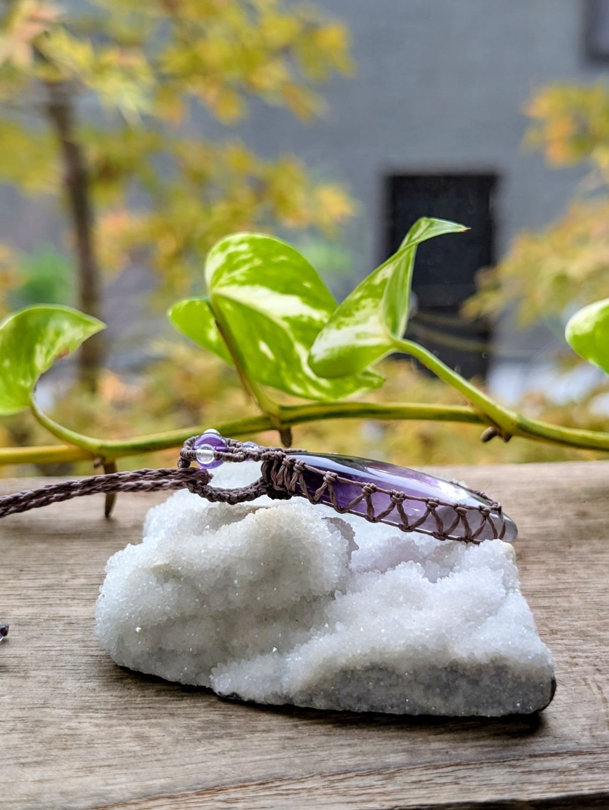 アメジスト マクラメ編みネックレス