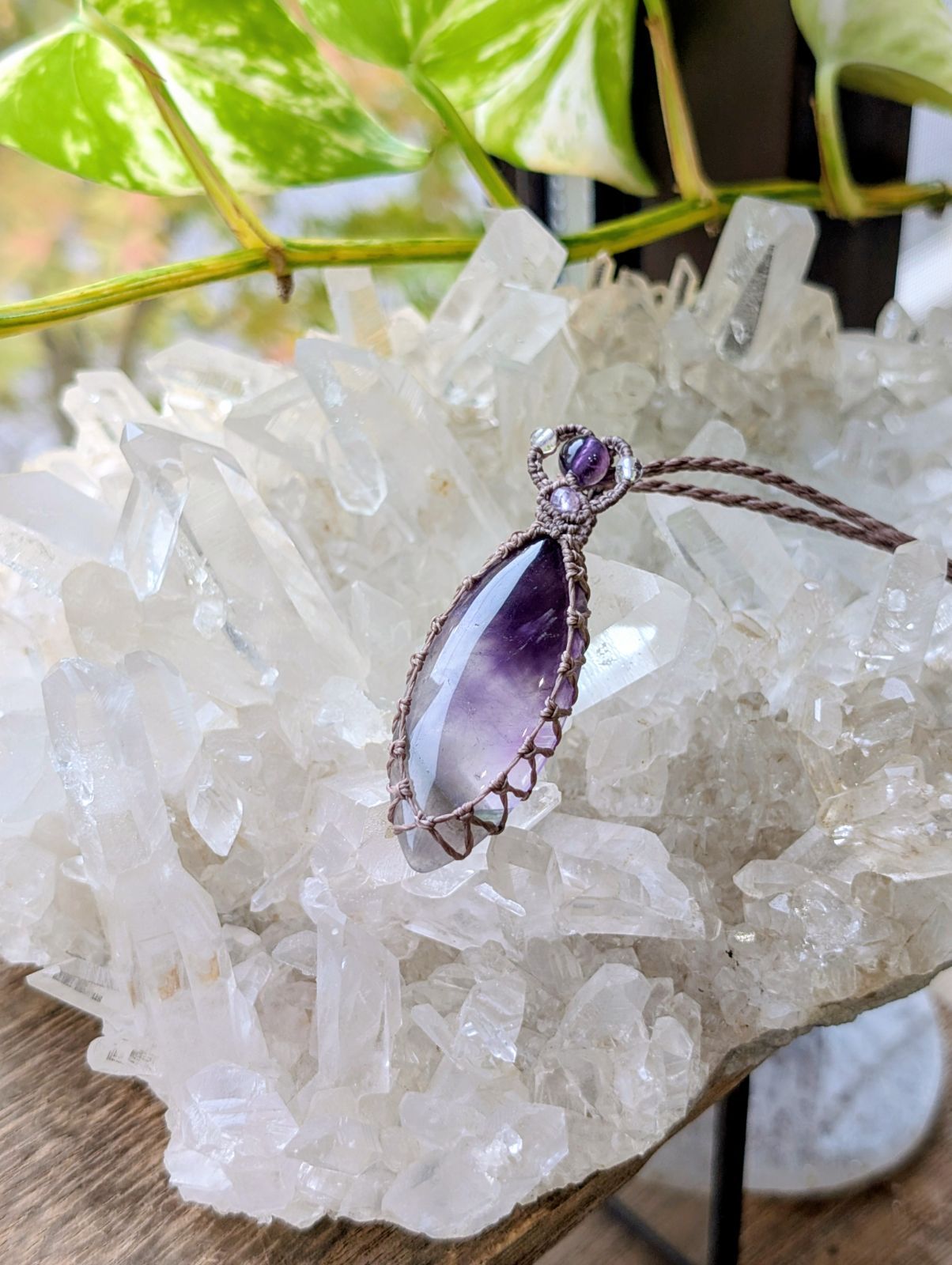 アメジスト マクラメ編みネックレス