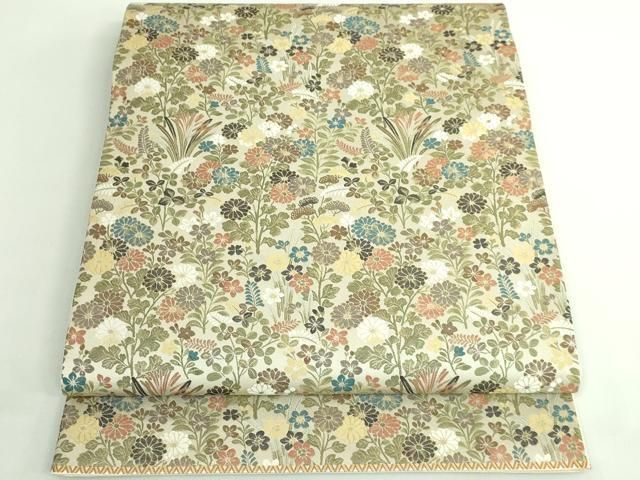 平和屋着物□極上 西陣 木野織物 菱屋善兵衛謹製 六通柄袋帯 草花文