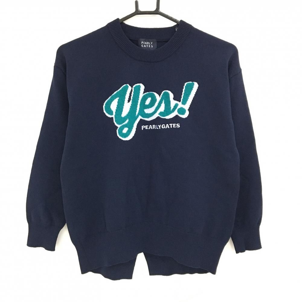 パーリーゲイツ セーター ネイビー×ブルーグリーン ニット ウール混 レディース 0 S ゴルフウェア PEARLY GATES