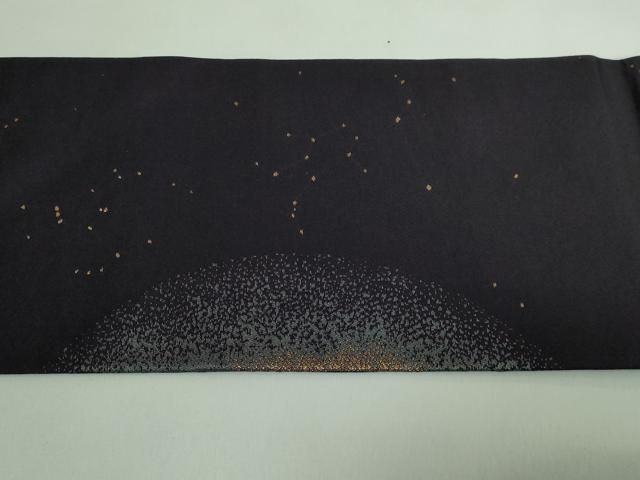 平和屋着物□極上 九寸名古屋帯 猫 星座 三日月 烏羽色地