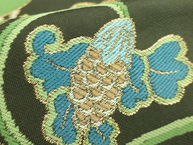 平和屋着物□極上 西陣 川島織物 六通柄 本袋帯 花鳥唐草文 媚茶色地