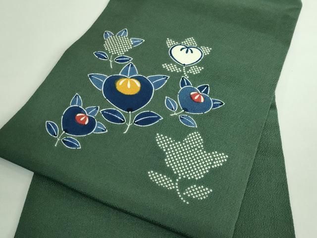 平和屋着物■極上　和染紅型　栗山紅型　栗山吉三郎　九寸名古屋帯　橘　鉄色地　鬼しぼ縮緬　逸品　DZAB0697kh5 平和屋着物□極上 和染紅型 栗山紅型 栗山吉三郎 九寸名古屋帯