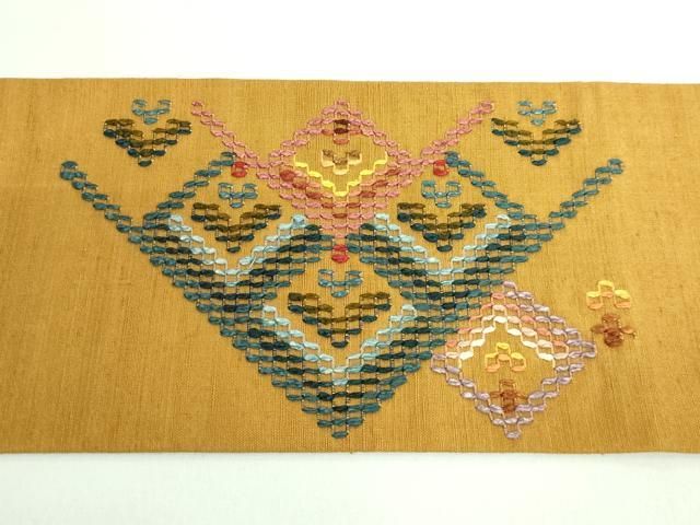 平和屋着物■極上　本場琉球　読谷山花織　紬地　九寸名古屋帯　櫨染色地　逸品　DZAB0700kh5 平和屋着物□極上 本場琉球 読谷山花織 紬地 九寸名古屋帯 逸品