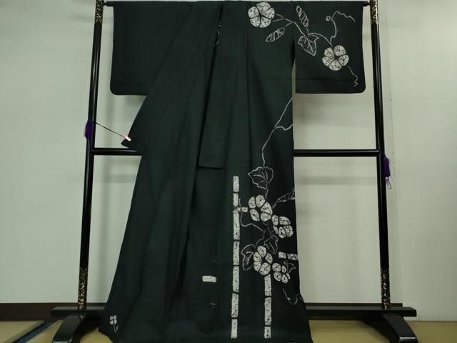 平和屋着物 上 夏物 浴衣 有松鳴海絞り 朝顔 黒地 綿 kh 5