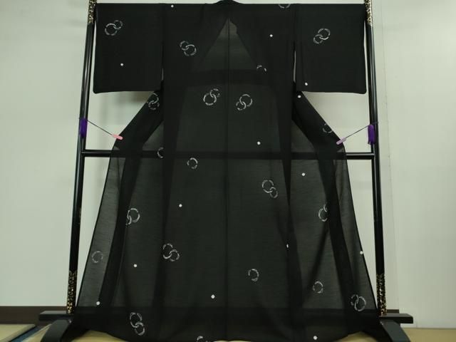 平和屋着物 上 夏物 小紋 紬地 絞り染め 輪重ね 黒地 kh 5
