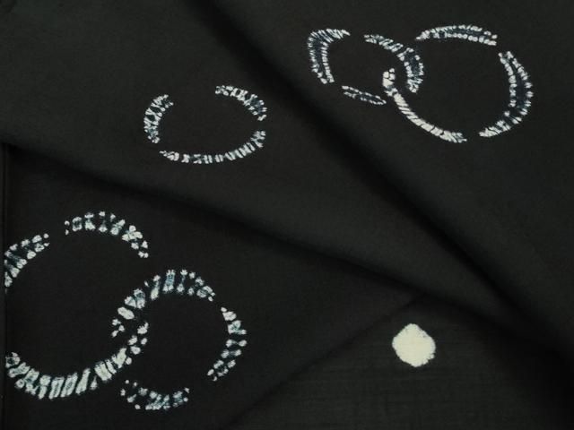 平和屋着物 上 夏物 小紋 紬地 絞り染め 輪重ね 黒地 kh 5