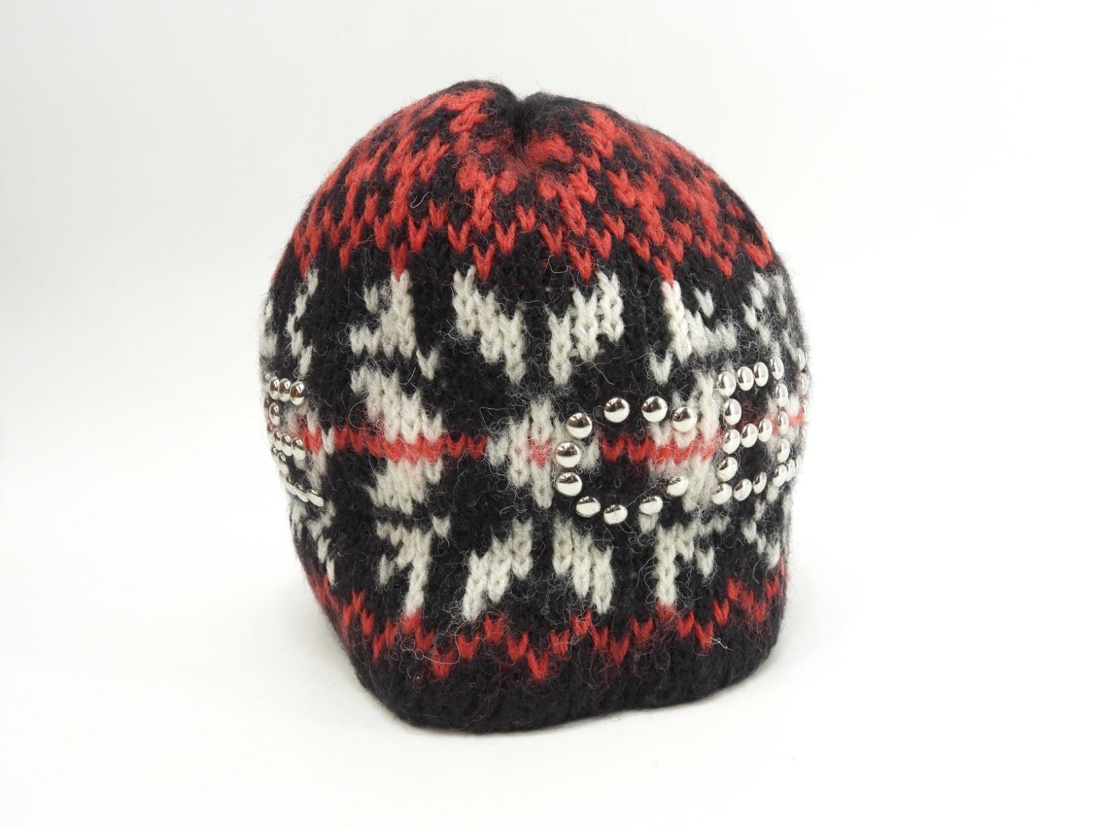 セリーヌ ニットキャップ ウール 黒赤白 ヘッドウォーマー ニット帽 ロゴスタッズ 8