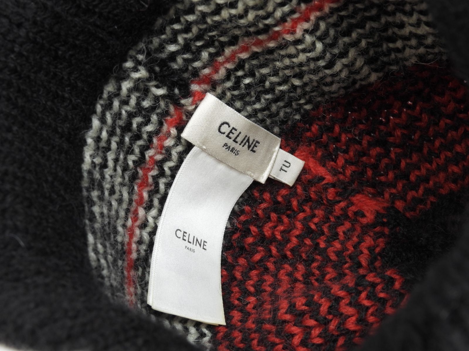  セリーヌ ニットキャップ ウール 黒赤白 ヘッドウォーマー ニット帽 ロゴスタッズ 8 ニット帽 ビーニー 帽子