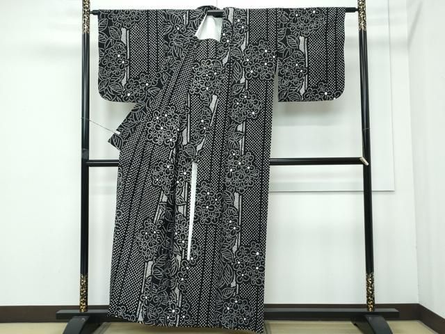 平和屋着物 上 夏物 浴衣 有松鳴海絞り 草花間道 黒地 綿 s 5