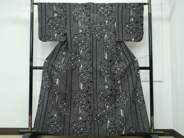 平和屋着物 上 夏物 浴衣 有松鳴海絞り 草花間道 黒地 綿 s 5