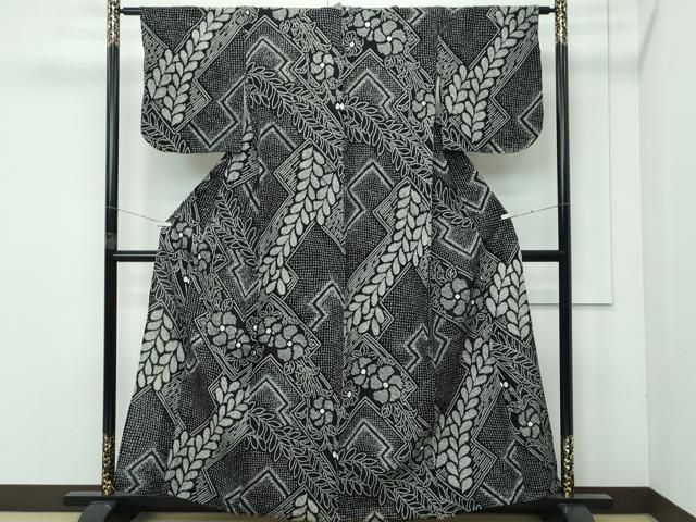 平和屋着物 上 夏物 浴衣 有松鳴海絞り 枝垂れ花文 黒地 綿 s 5