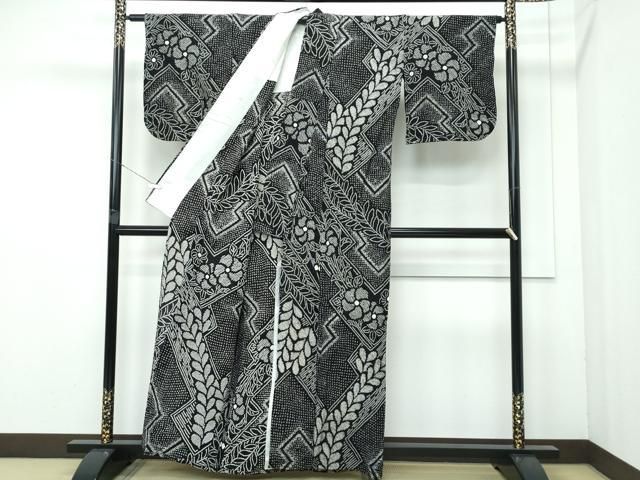 平和屋着物 上 夏物 浴衣 有松鳴海絞り 枝垂れ花文 黒地 綿 s 5