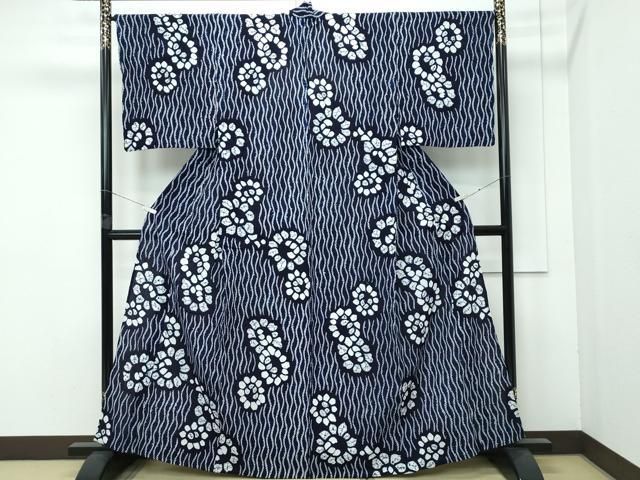 平和屋着物□極上 夏物 浴衣 有松鳴海絞り 立涌花文 綿 逸品