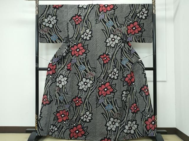 平和屋着物 上 夏物 浴衣 有松鳴海絞り 草花文 黒地 綿 s 5