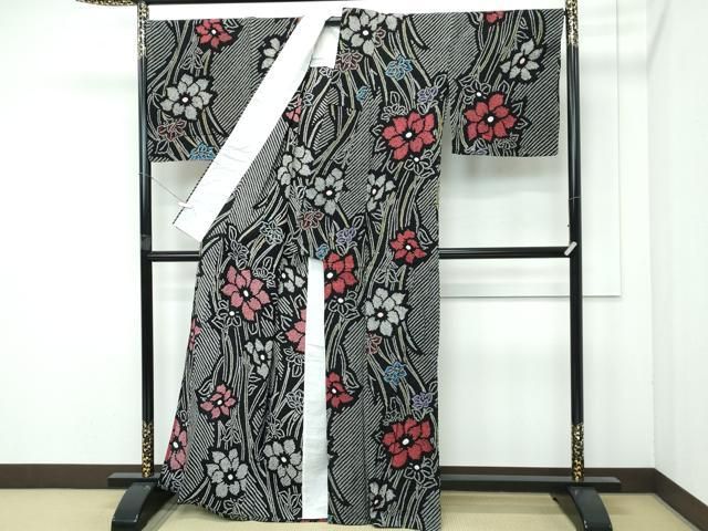 平和屋着物 上 夏物 浴衣 有松鳴海絞り 草花文 黒地 綿 s 5